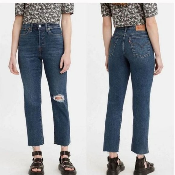 Levi's Denim - LEVI'S Wedgie Straight Hi Rise Button Fly Blue Distressed Jeans Size 30